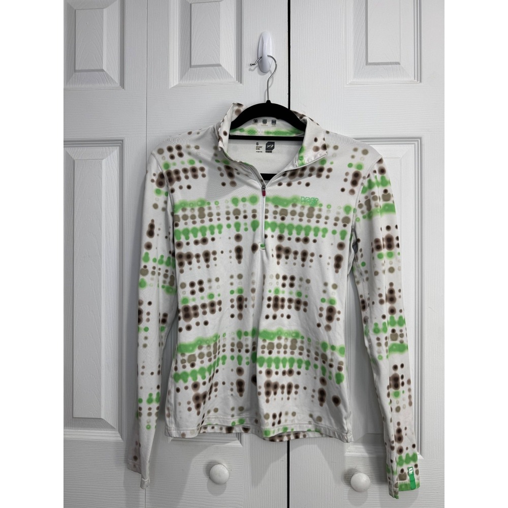 Orage Quarter-Zip Athletic Shirt Women's Small Full Zip White Green‎ Dots Sports